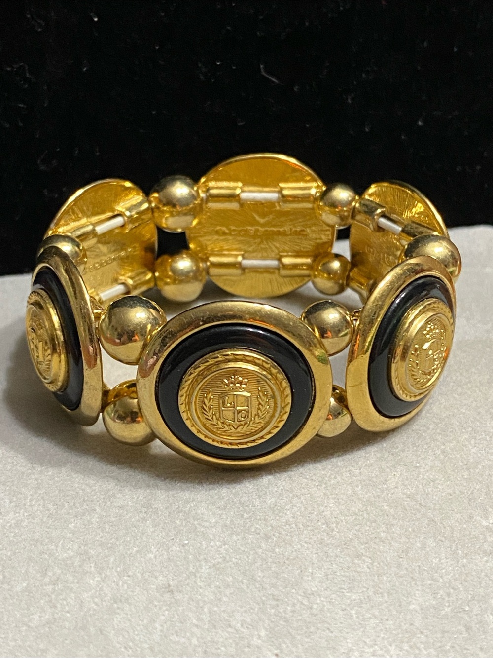 Liz Claiborne Gold and Black Coin Medallion Stretch Bracelet